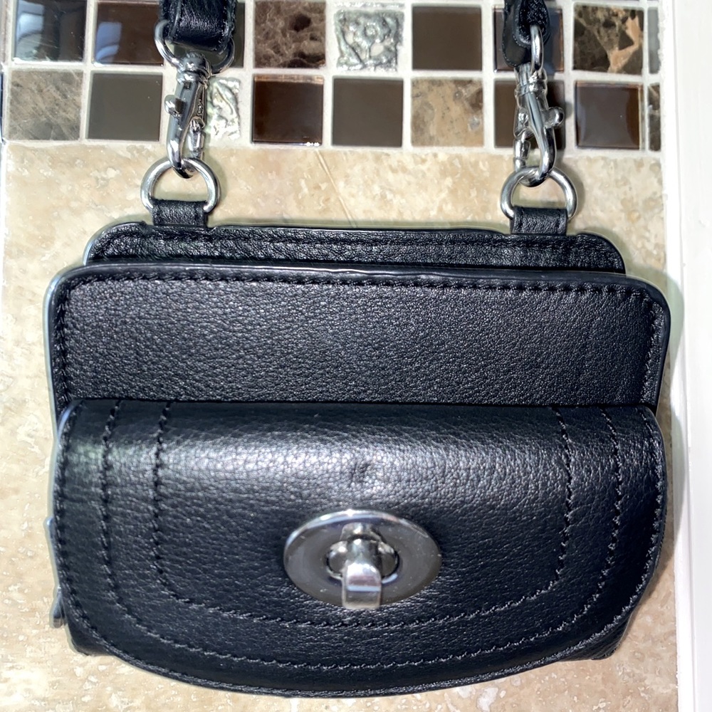 Cross body portable black leather wallet